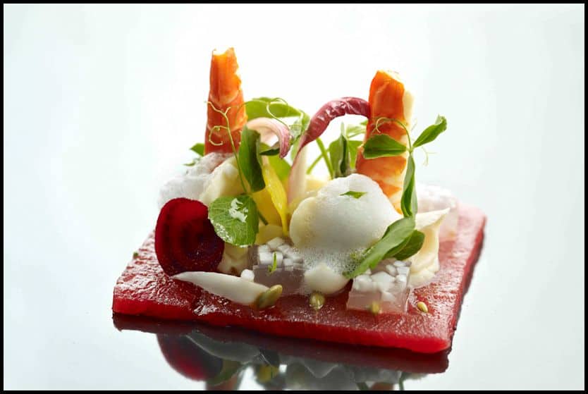 Seafood ceviche Watermelon ,young coconut ,Basil