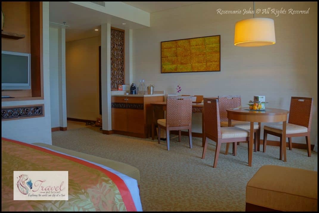 The other end of the Ocean Wing Room with dining and study tables